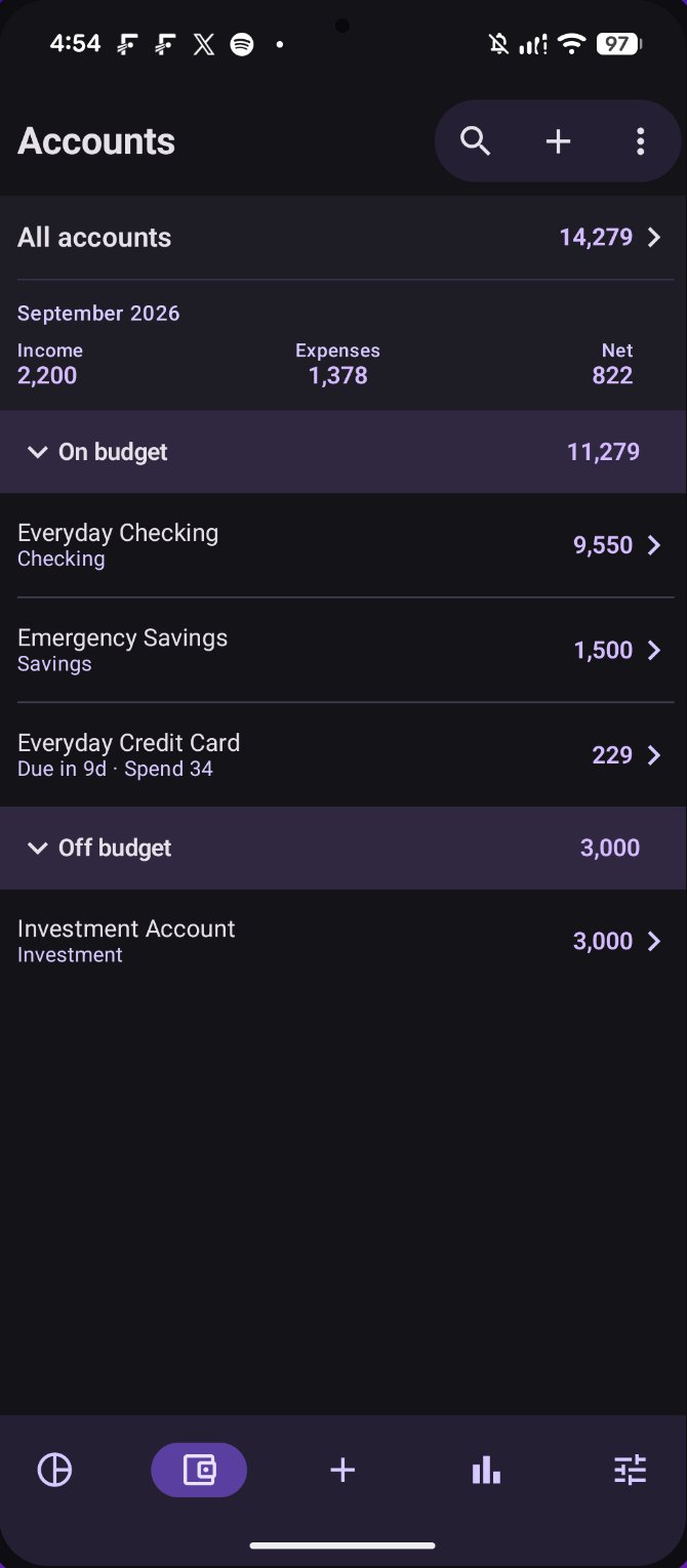 Actua accounts screen